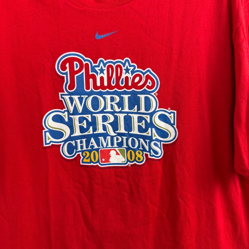 Nike Philadelphia Phillies 2008 World Series Champions T-Shirt‎ Red Large MLB - Picture 3 of 5